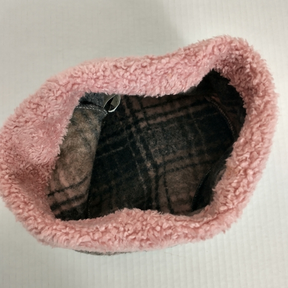 Vintage Corky Company Fleece Jacket Hat 3T Pink Plaid Floral Coat Pckt USA 1990s - Picture 12 of 14